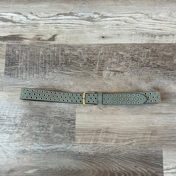 Frank Daniel Blue Green Suede Grommet Belt 85/34 Made in Italy Y2K Punkcore - Picture 2 of 9